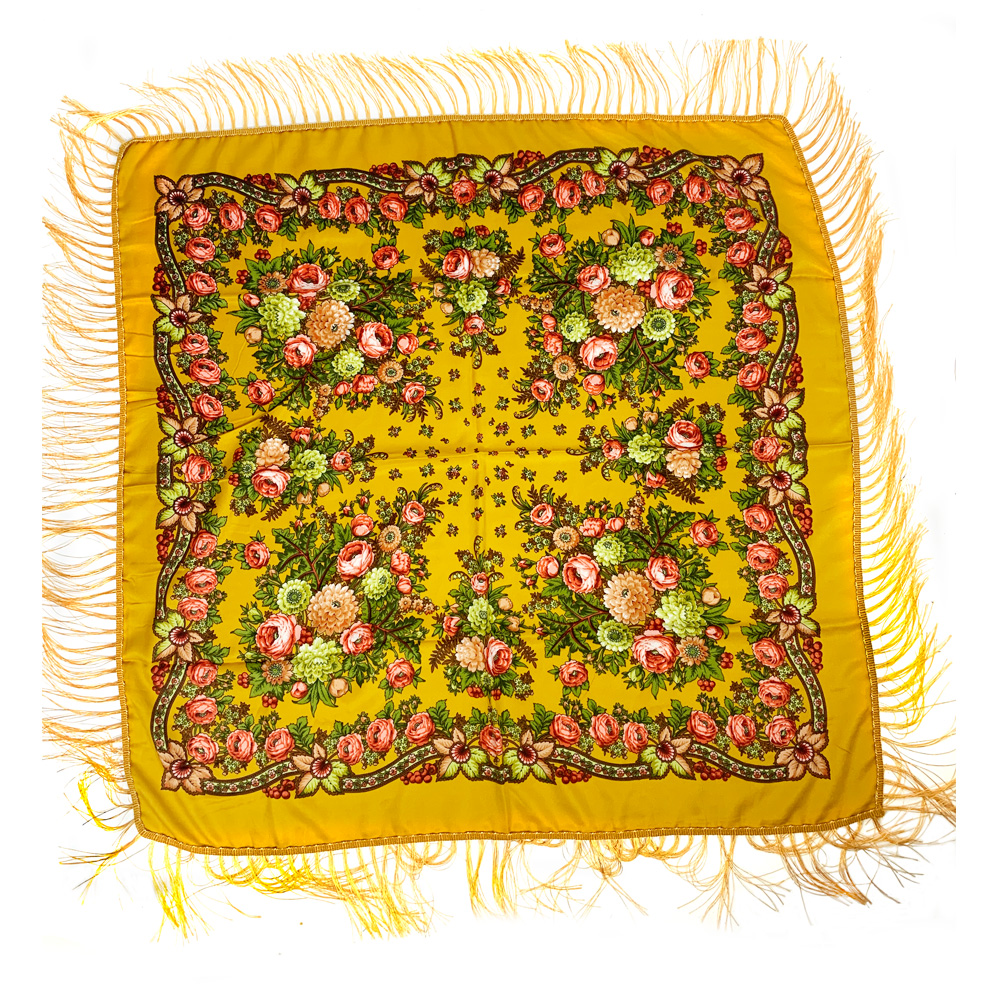 Style russe imprimé fleuri carré écharpe femmes rétro ukrainien à franges châle Babushka Bandana mouchoir femme bandeau