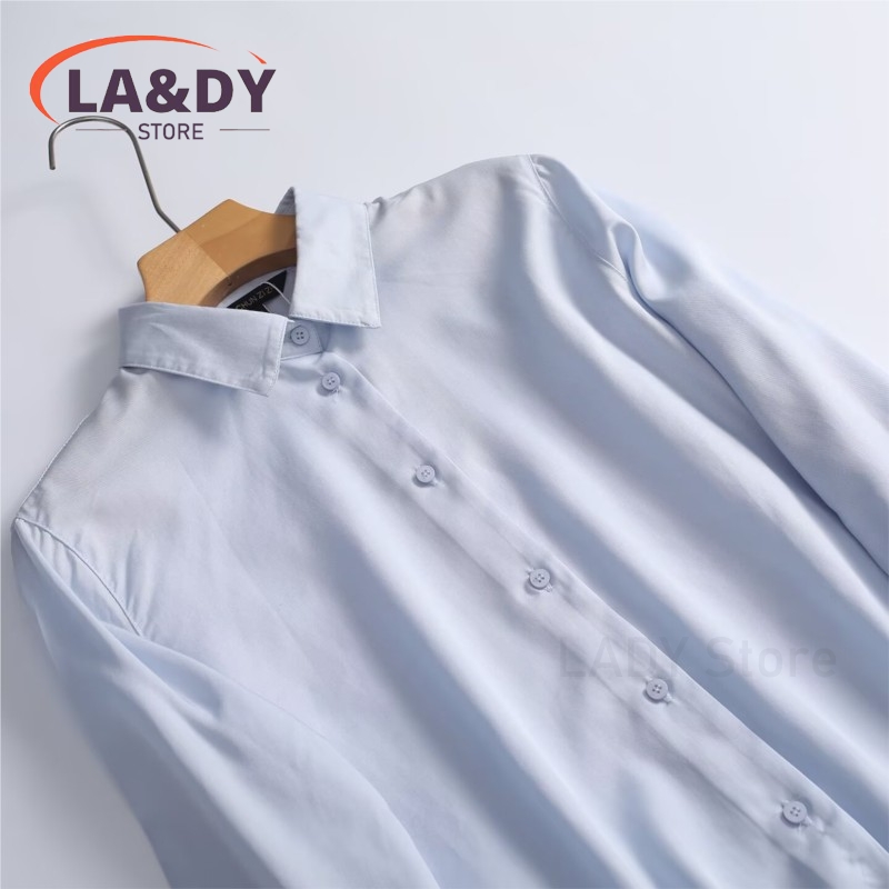 Chemise à manches longues pour femmes, coupe ample, col classique, respirante, idéale pour le bureau et les occasions décontractées en automne.