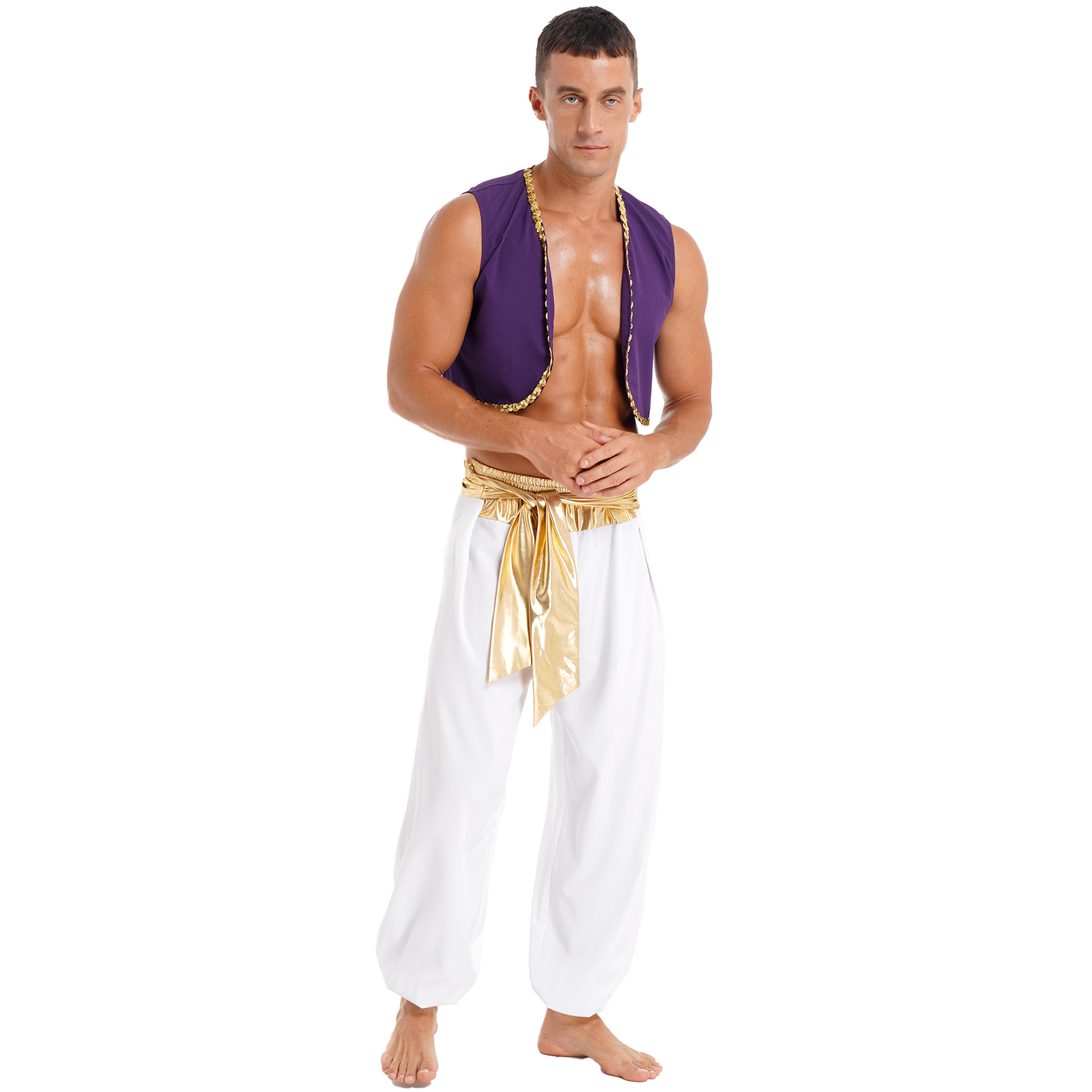 Costume d'Aladdin pour homme, tenue de prince arabe, gilet, haut, pantalon harem, costume pour fête à thème Halloween, carnaval, scène, danse