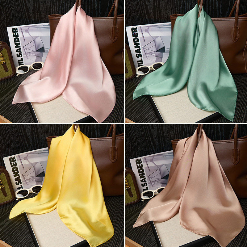 Foulard uni 70*70cm pour femme, nouvelle collection printemps-été, en soie fine, tendance, polyvalent, châle, hijab, écharpe de cou