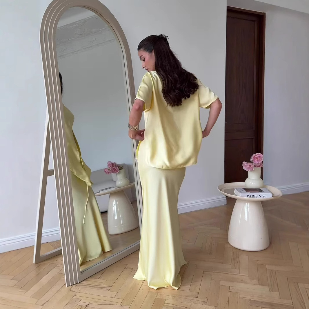 Ensemble jupe 2 pièces pour femmes, costume de fête, haut, jupes longues, asymétrique, à lacets, taille serrée, tenues d'été 2025, 2025