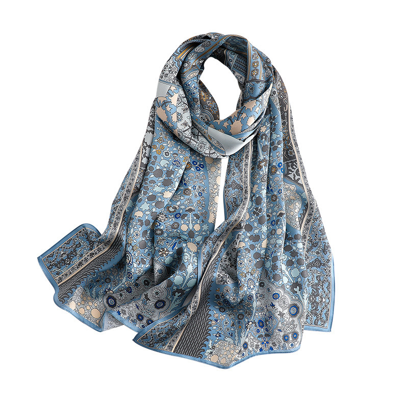 Écharpe en soie 100% élégante, châle de plage, foulards en soie pour le cou et la tête, foulard long pour femme, bandana, foulard de luxe, imprimé de marque, pashmina