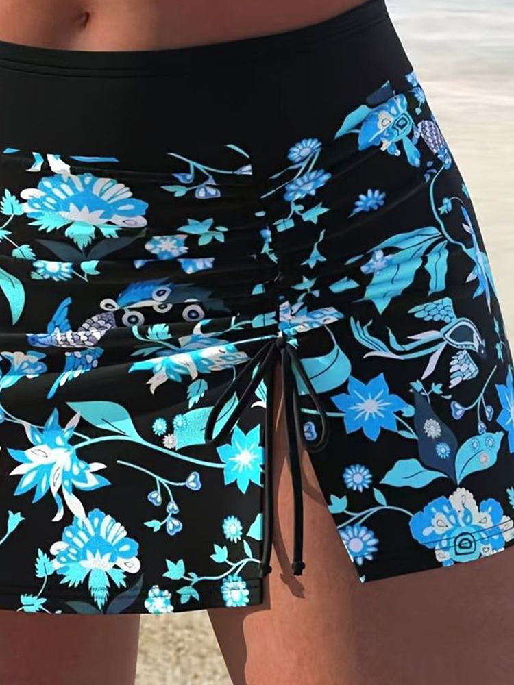 Ensemble de maillots de bain sexy pour femmes, bikinis froncés deux pièces, jupe de plage imprimée, maillots de bain féminins tendance, vêtements de plage