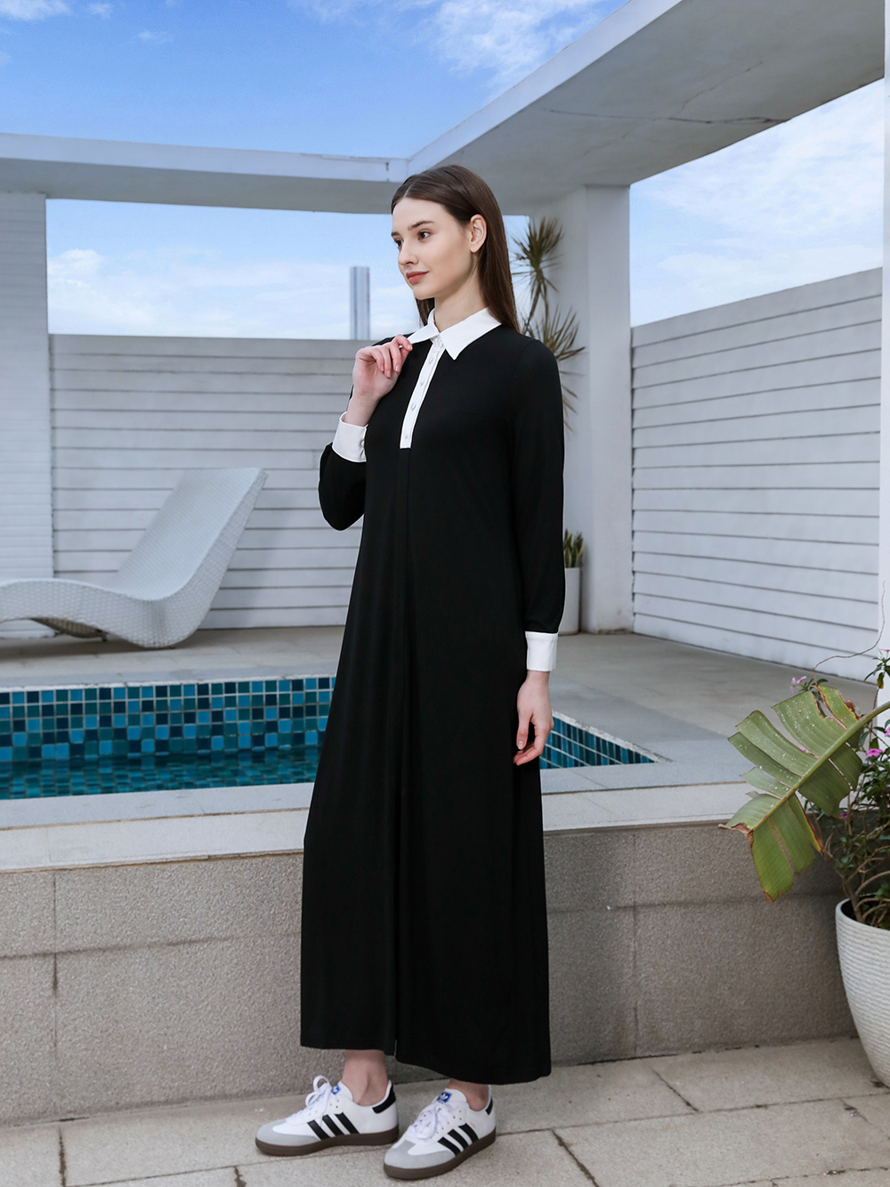 AP SS25 femmes Satin Patchwork Modal robe douce manches chauve-souris robe Maxi vêtements amples manchette en Satin