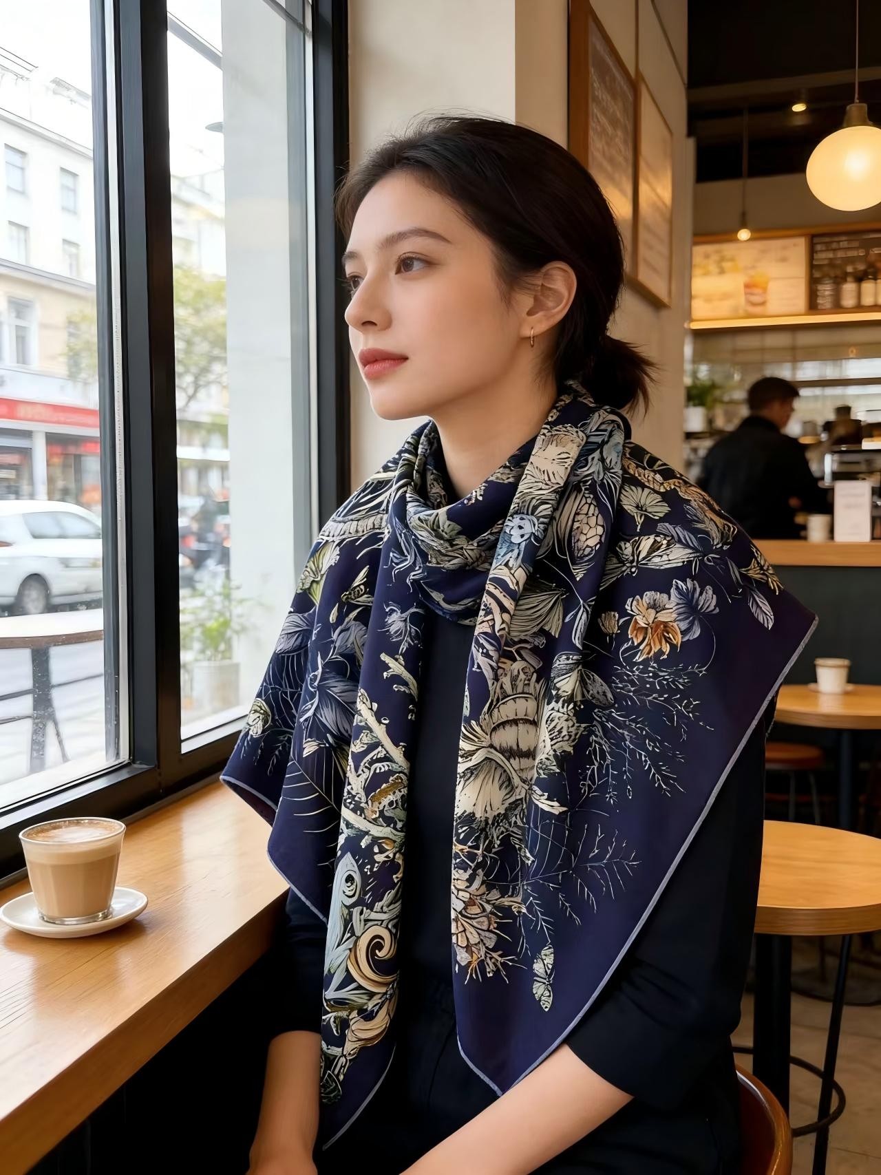 Châle carré de luxe en soie et laine pour femme, imprimé, en soie et cachemire, pour l'hiver, vente directe usine