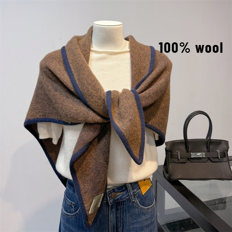 Écharpe triangulaire japonaise 100% laine, châle tricoté haut de gamme élégant britannique pour femme, écharpe de Protection du cou chaude pour l'hiver