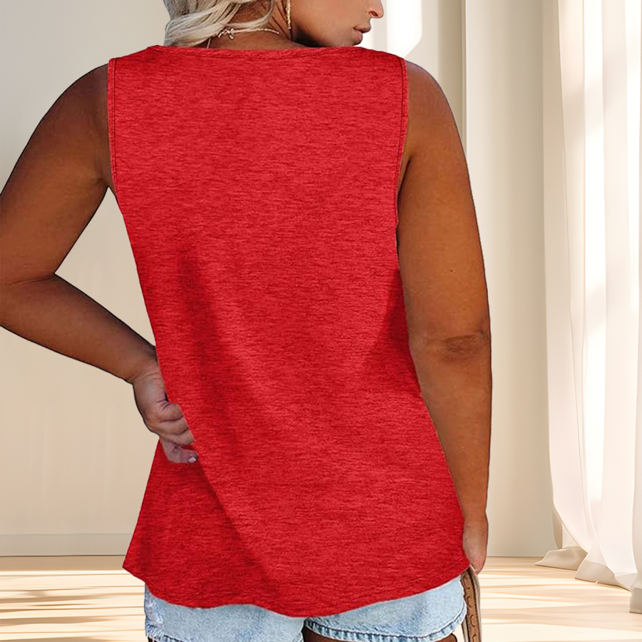 Débardeur décontracté grande taille pour femmes, avec détails de boutons, sans manches, couleur unie, tissu extensible, col rond, coupe surdimensionnée pour Su