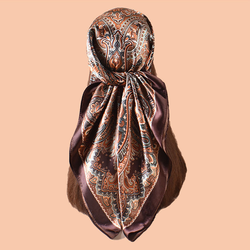 Foulard carré en soie imprimé de marque de luxe pour femme, hijab, bandeaux pour cheveux, 90*90cm, écharpe, châle en satin, bandeau, bandana