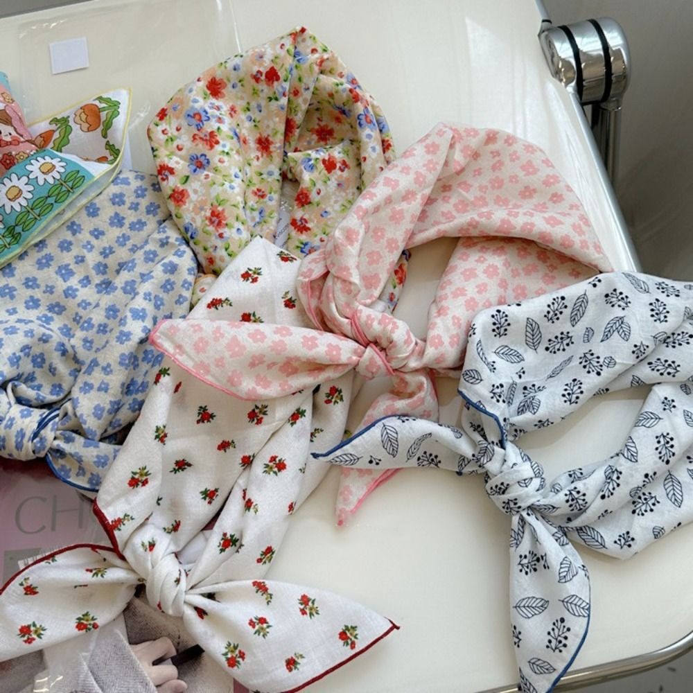 Élégant foulard carré petit format motif cachemire, foulards imprimés fleurs de cerisier en coton et lin, bandeau coréen, foulard en soie imprimé, pour l'extérieur