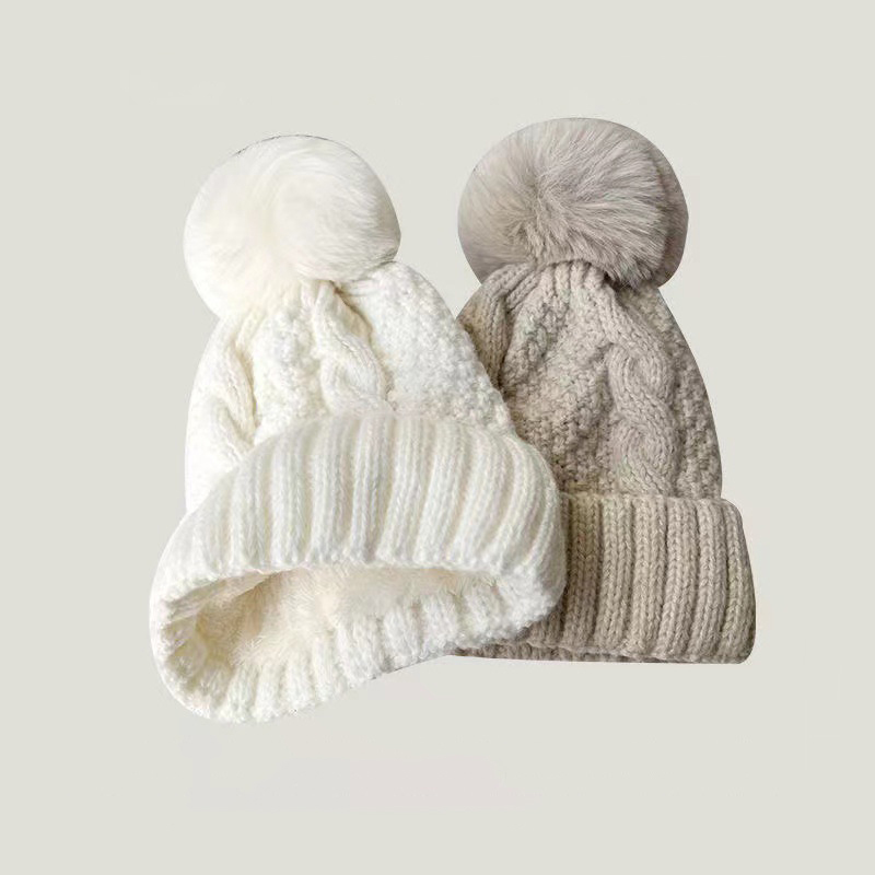 Femmes hiver tricoté bonnet chapeau fausse fourrure hiver chapeaux fourrure Pom chaud gros tricot crâne casquette mignon mode tricot bonnet