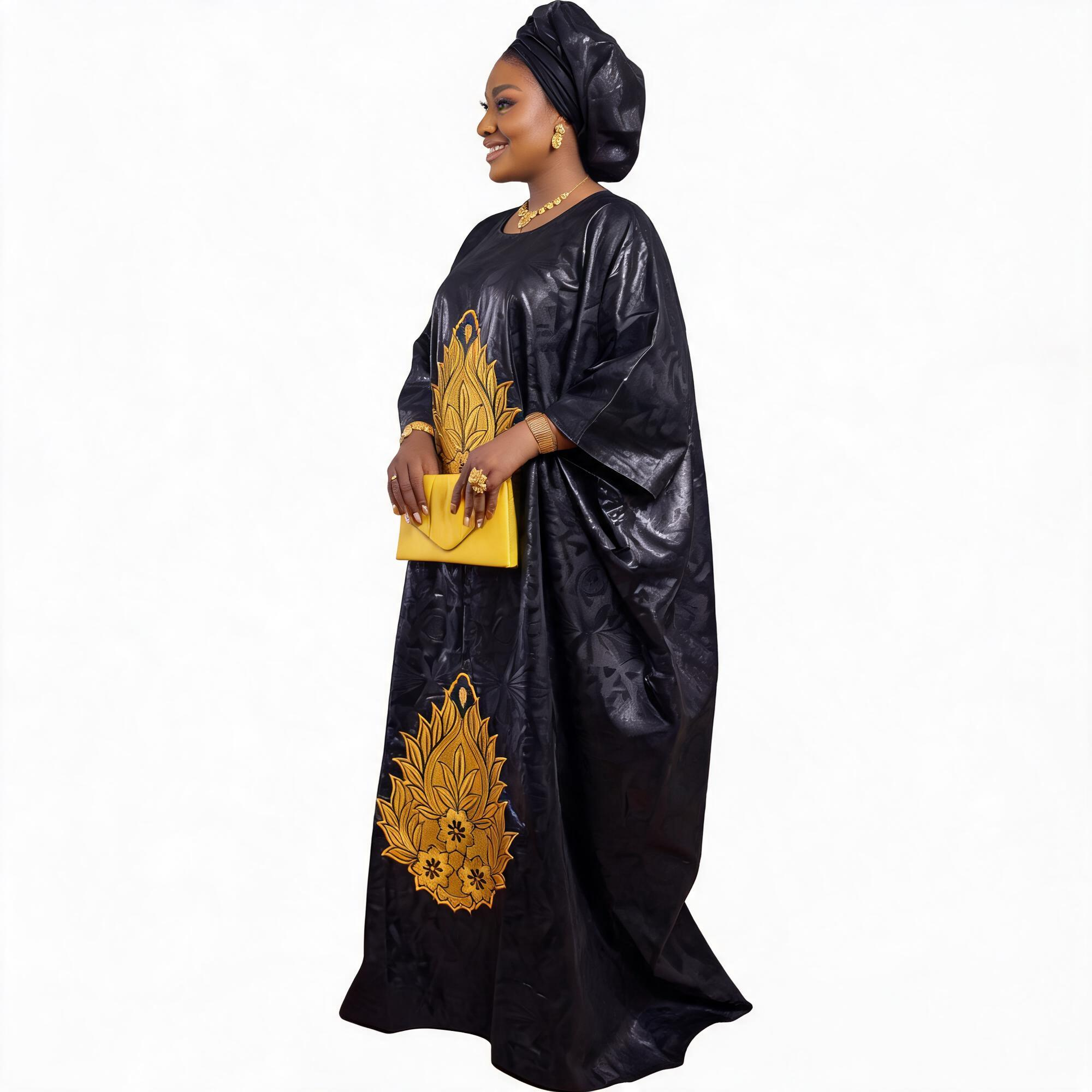 Robes africaines pour femmes grande taille, robe longue en bazin riche avec broderie et écharpe