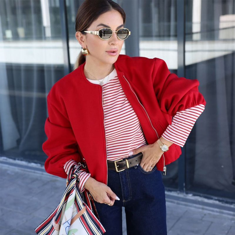 MUJER rouge fermeture éclair Bomber vestes pour femmes doux recadrée vestes femme 2025 à manches longues femme veste de sport nouveau dans les vêtements d'extérieur