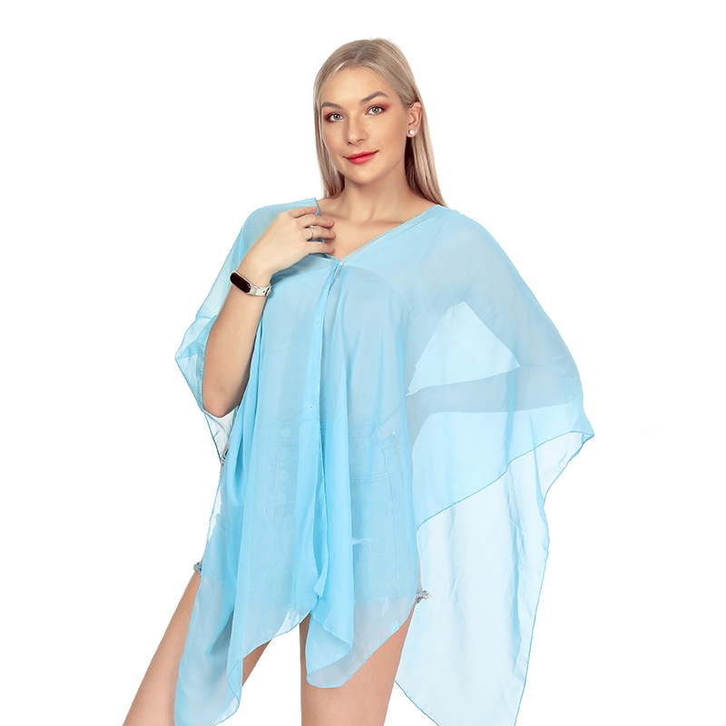 Châle de protection solaire pour femme, T-shirt d'été en mousseline de soie, écharpe de vacances, bikini respirant, chemise de plage ronde