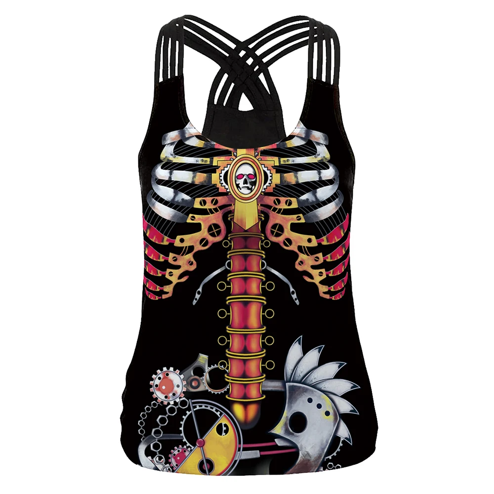Grande taille femmes vêtements décontracté Fitness court tricoté hors haut court sans manches débardeur gymnastique entraînement chemises de sport Halloween