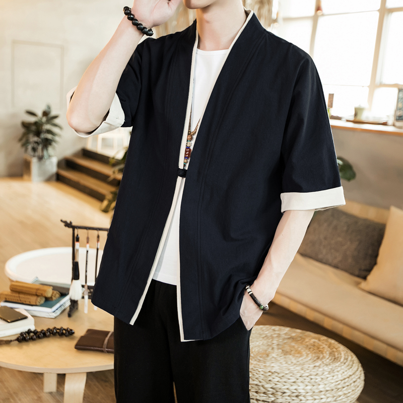 Kimono cardigan hommes japonais obi mâle yukata hommes haori japonais samouraï vêtements traditionnel japonais vêtements FF001