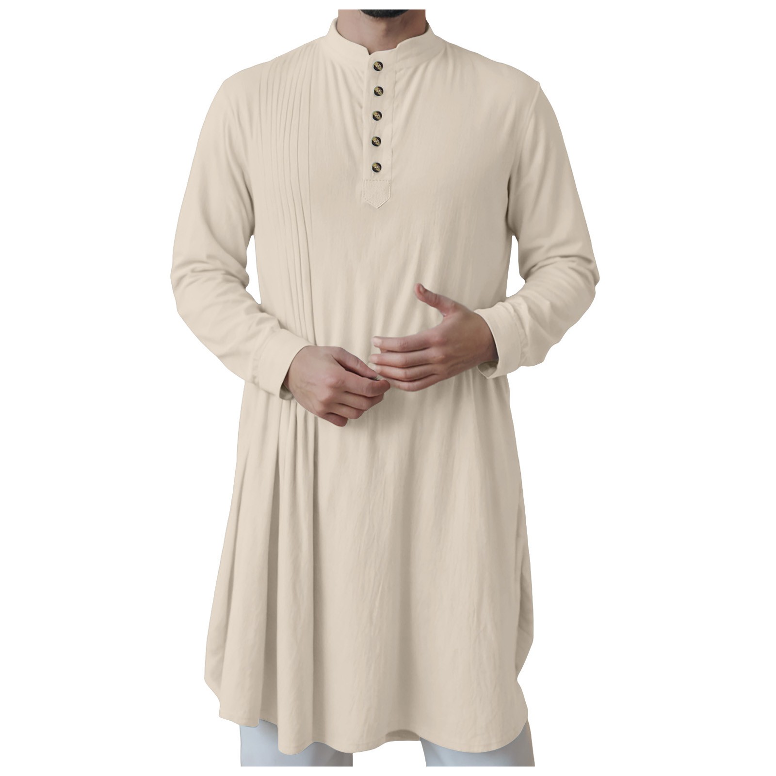 Robes musulmanes pour hommes caftan Thobe boutonné chemises en coton et lin musulmane islamique arabe Robe de prière musulmane vêtements masculins