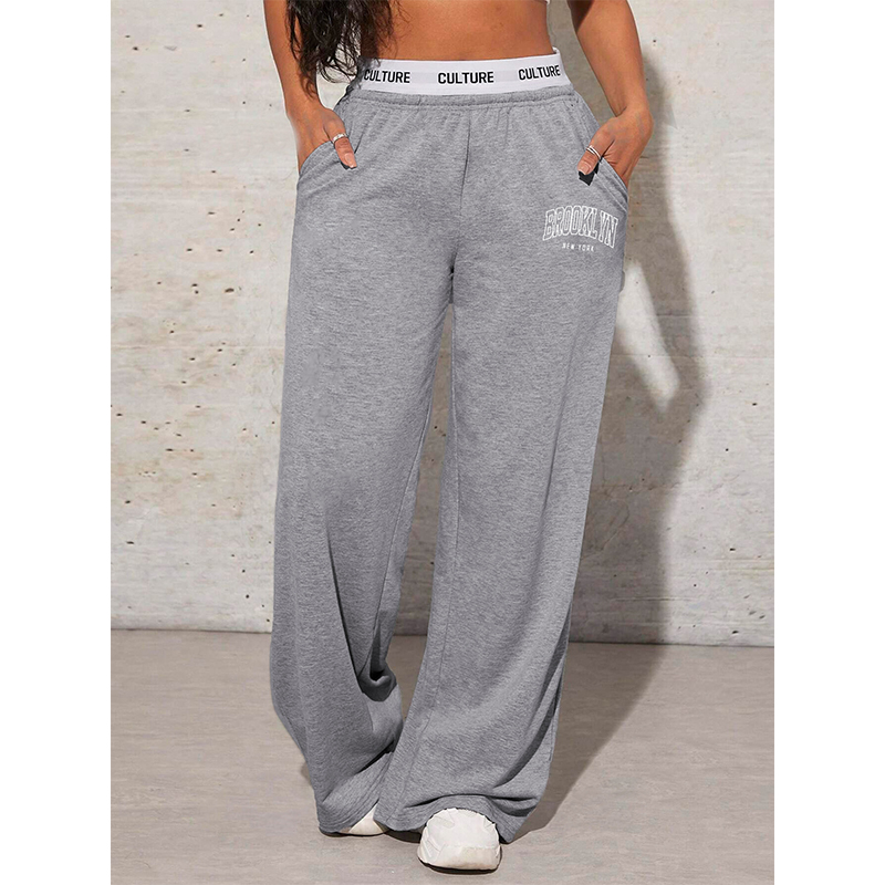 Pantalon large pour femmes, coupe décontractée, imprimé de lettres, pantalon de survêtement tendance, pantalon de style "drag".