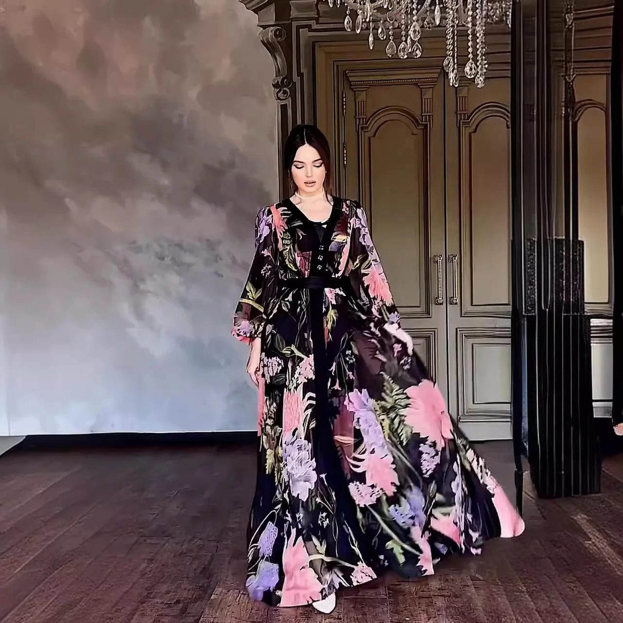 Jalabiya femmes musulmanes fleur imprimé Robe caftan Islam robes Eid Ramadan marocain dubaï Abayas robes modestes arabe longue Robe