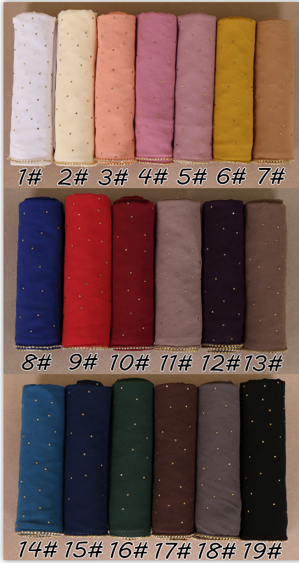 Diamant mousseline de soie Hijabs foulards femmes châles musulmans strass foulard enveloppes Turban vêtements islamiques solide Bandana Bufandas