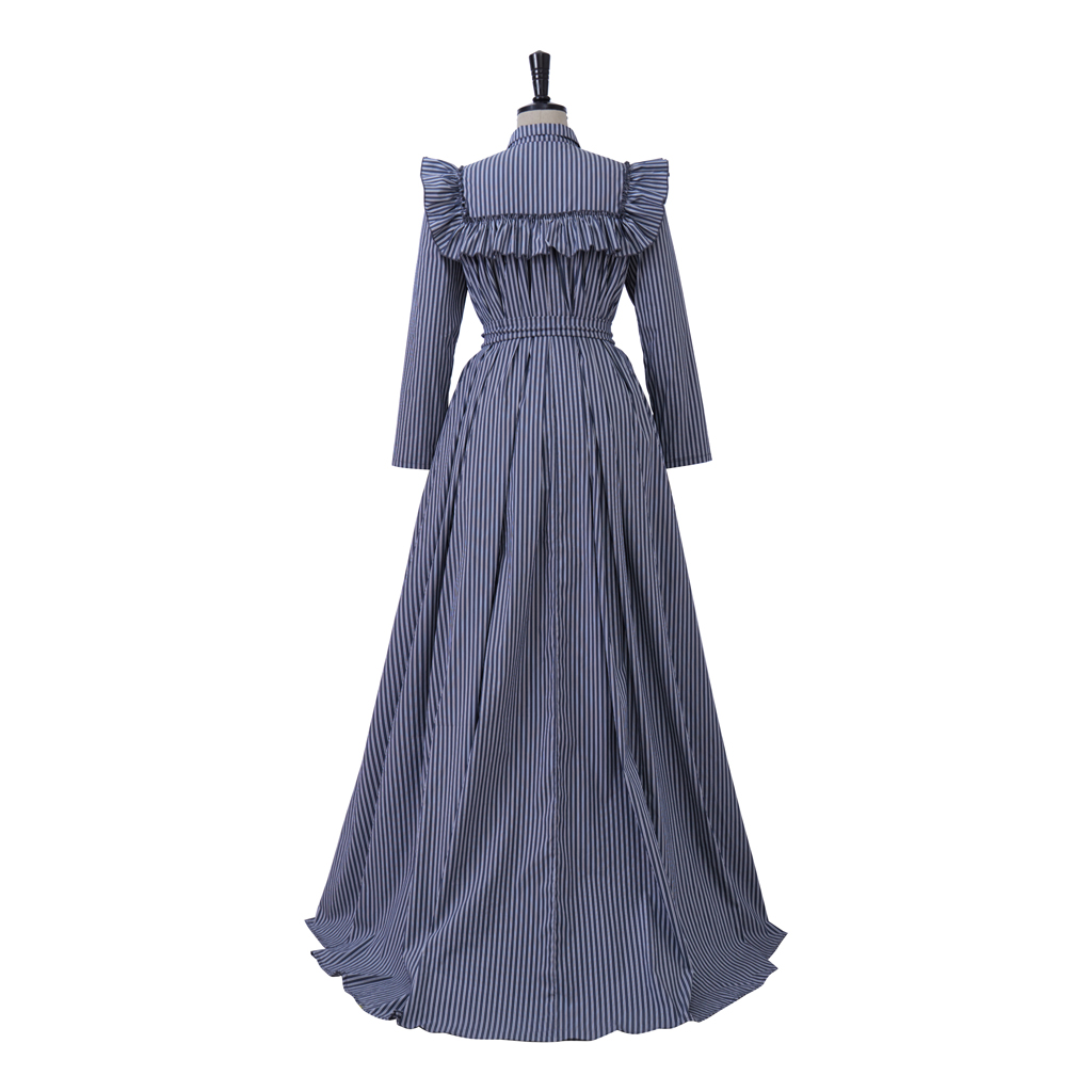 Robe de bal Vintage taille haute pour femmes, Costume de fête de thé Jane Austen, Costume historique à rayures bleues