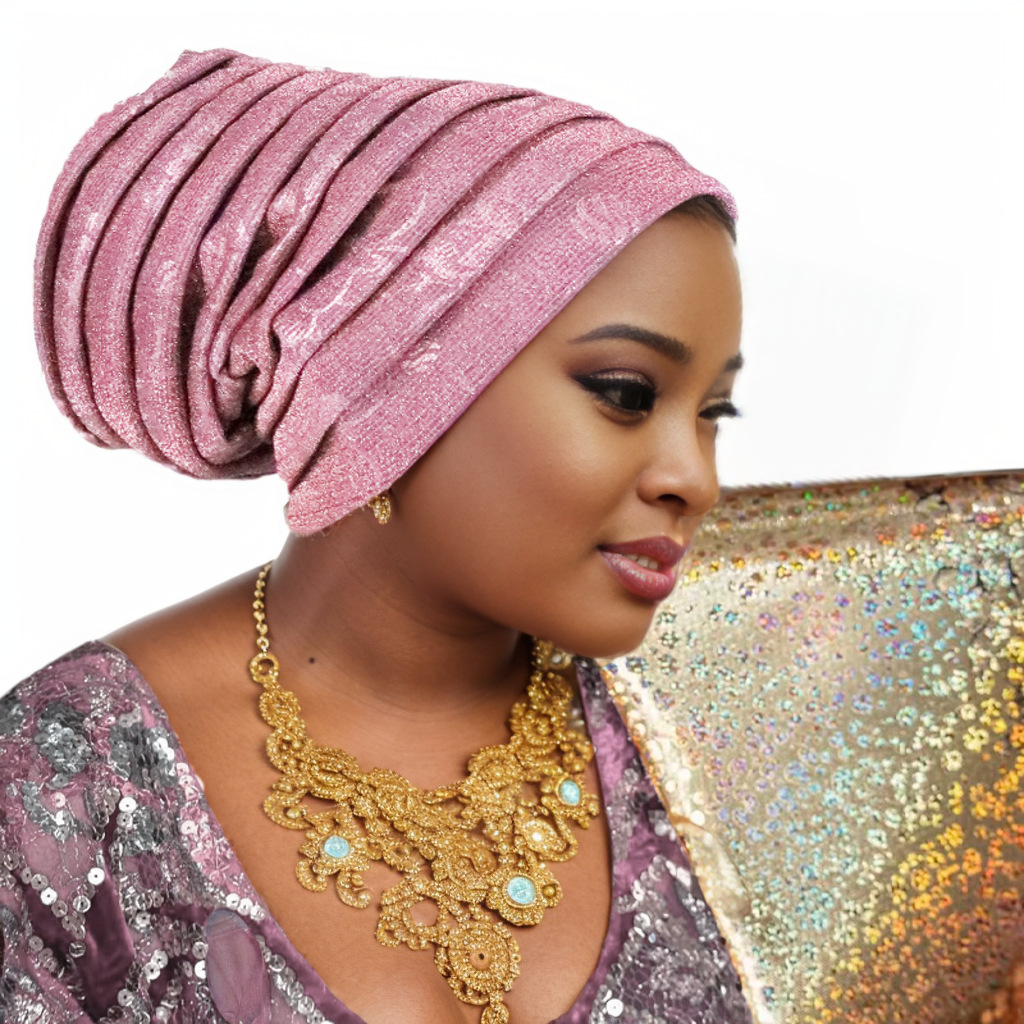 Turban Plissé à Paillettes pour Femme, Écharpe de Sauna Musulmane, Chapeau Africain, 2025