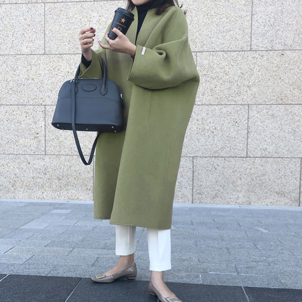 Femmes Cardigan mélanges col rond longs manteaux décontracté droit laine manteau coupe ample manches longues solide épissure vêtements d'extérieur régulier 2025