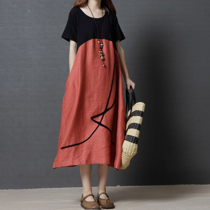 Robe d'été coréenne en coton et lin pour femmes, vêtement à col rond, à la mode, pour documents d'abonnés, GGF008
