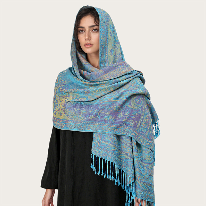 Châle Pashmina Paisley pour Femme, Écharpe Jacquard, Foulards Imprimés Cajou, Bordures de Fleurs, Couverture à Pompons, Châles Ethniques
