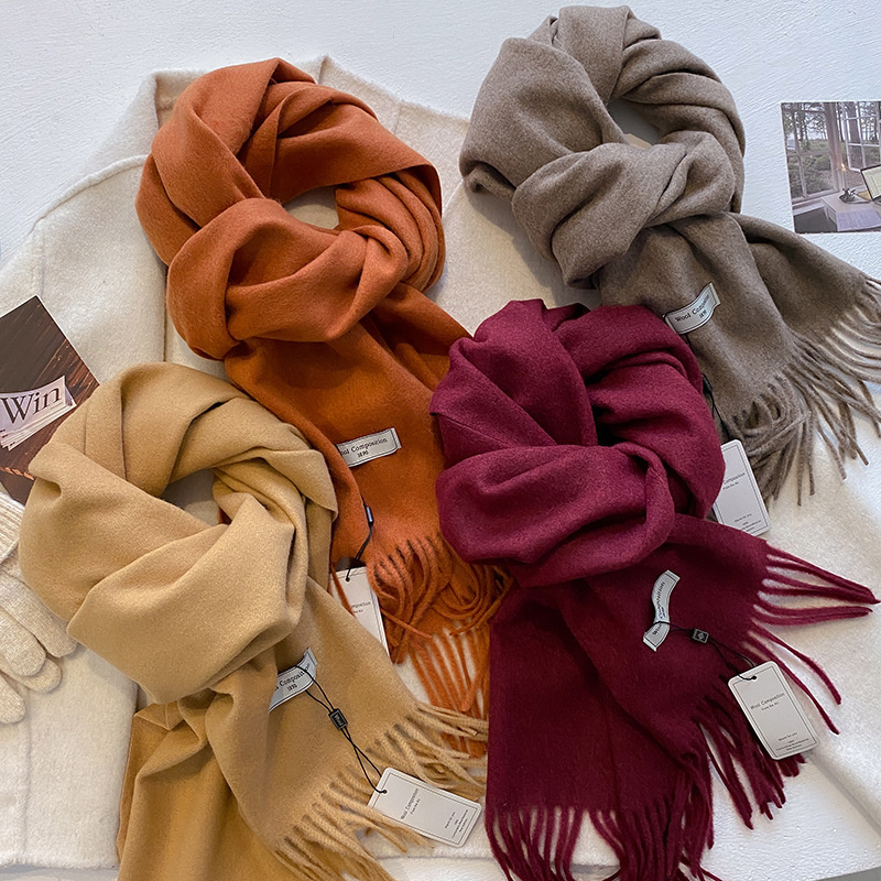 Écharpe en laine d'hiver pour femmes, longue et chaude, en cachemire, Hijab, solide, châle enveloppant, Pashmina, Bandana, cadeau de noël