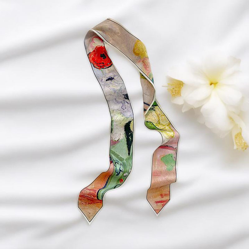 Foulard long imprimé pour femme, bandeau fin, écharpe de cou, bandeau tendance, foulard mignon à nouer, foulard de sac de luxe effet soie pour femme