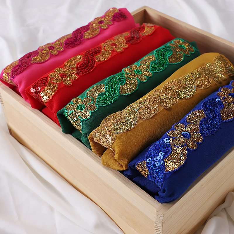 Mousseline de soie Hijab écharpe Turban pour femmes musulmanes mode foulard châles paillettes écharpe chapeaux voile bandeau islamique Ramadan Voile