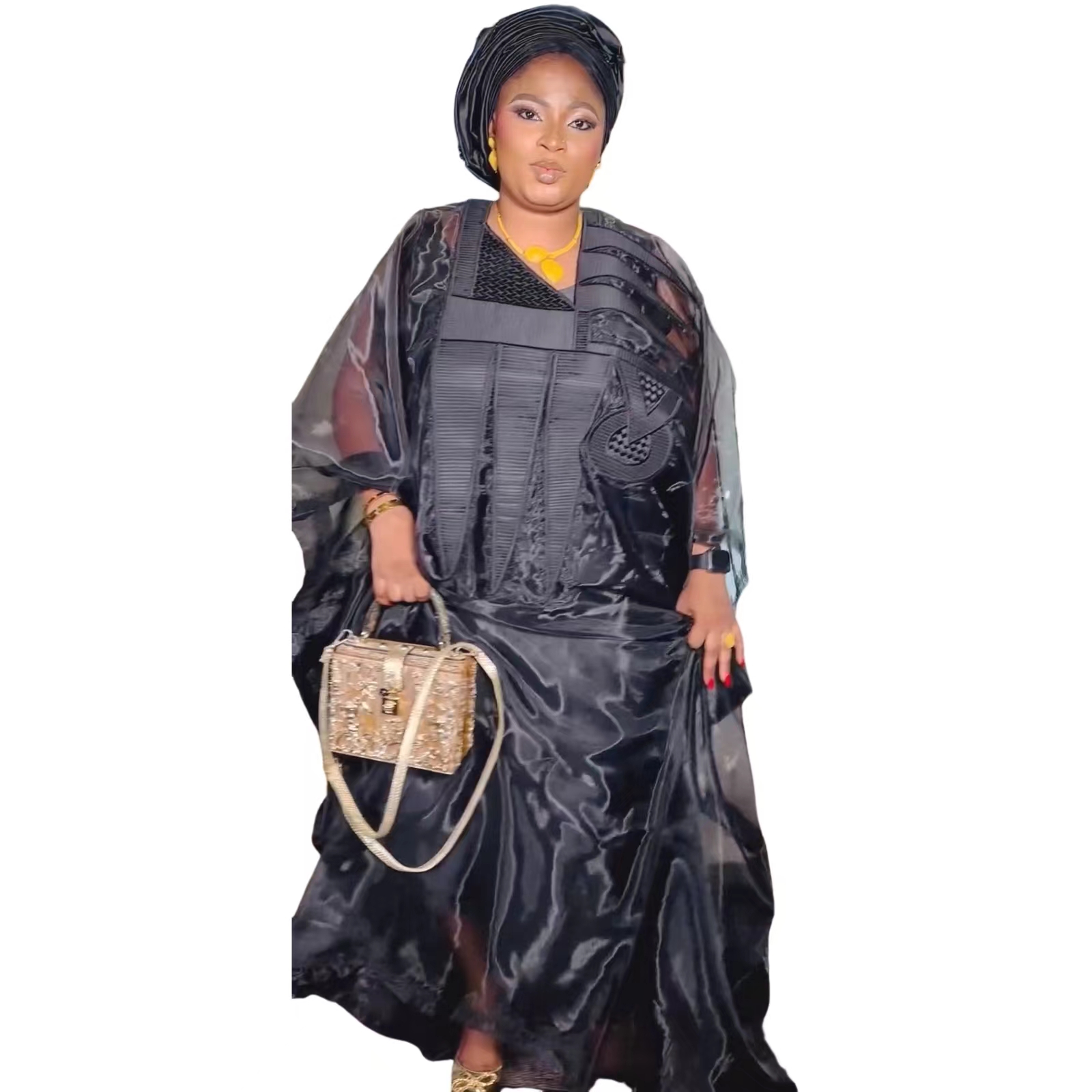 Tenue africaine pour femmes, Abaya noire brodée, grande taille, robe de soirée élégante d'église avec écharpe