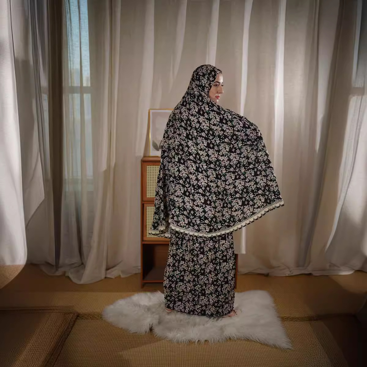 Tenues musulmanes deux pièces pour femmes, imprimé de fleurs de prière, longues chemises à capuche, Hijab, jupe maxi, ensembles de jupes pour femmes, Ramadan, Maroc, musulman