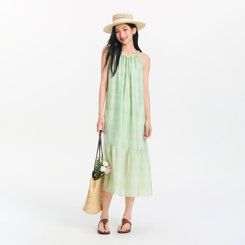 Robe longue Semir pour femme, col halter texturé avec nœud, coupe trapèze, collection été 2026, romantique, fraîche, élégante, douce et confortable pour les vacances