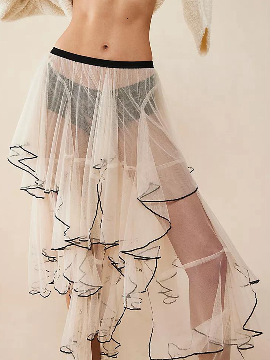 Jupe en tulle transparent pour femme, tenue décontractée, irrégulière, superposée, à volants, élastique, pour la plage, les vacances, le club, streetwear, été