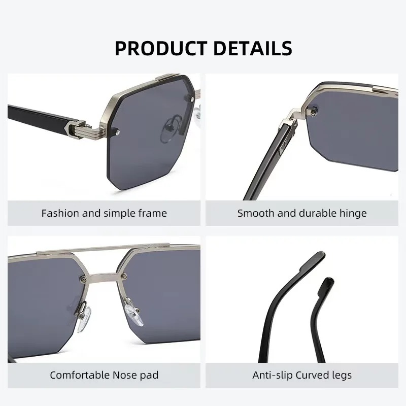 Lunettes de soleil métalliques pour hommes, monture carrée demi-cerclée, décontractées, tendance, style rétro, pour sports de plein air