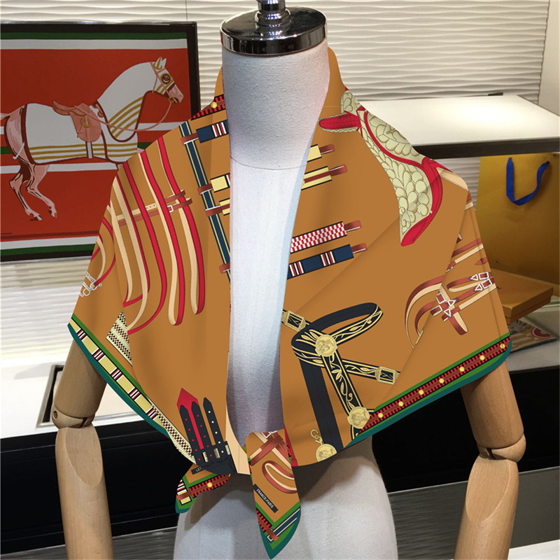 Foulard en soie femmes ceinture de selle imprimer foulards carrés tête Echarpes Foulards en soie Femme enveloppes châles de plage Bandana dame Hijabs