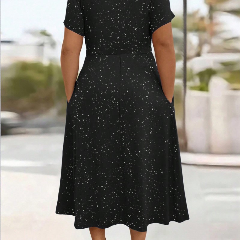 Nouvelle Robe Longue Élégante pour Femme, Col en V, Manches Courtes, avec Poches, pour Soirée Formelle et Mode Estivale