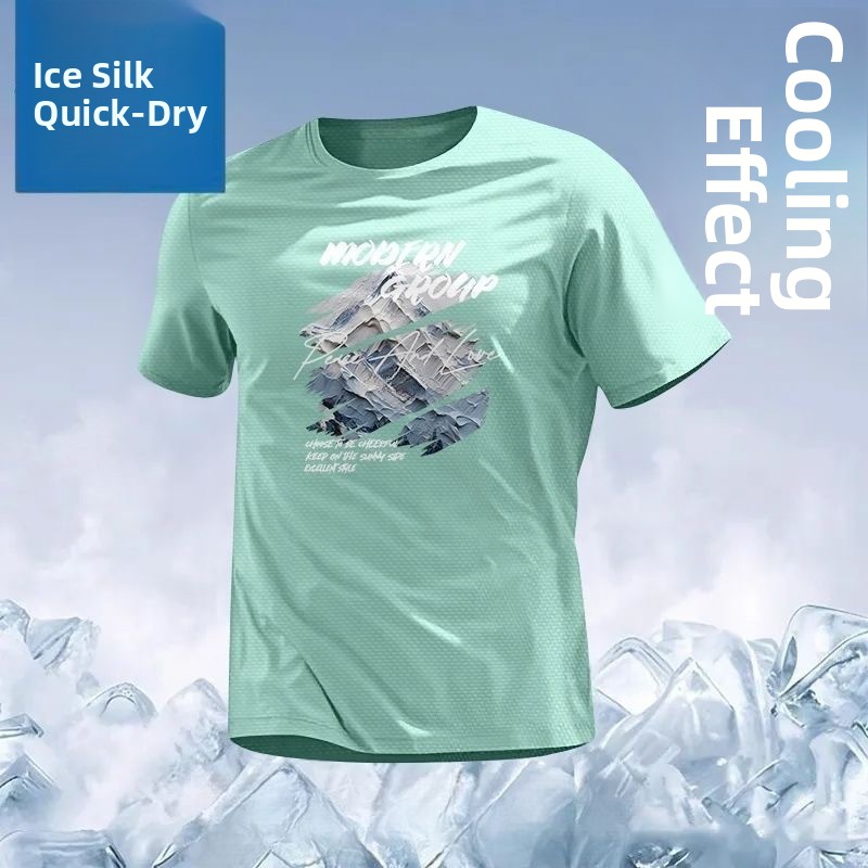 T-shirt décontracté pour homme en soie glacée à manches courtes, coupe ample, respirant, séchage rapide, protection UV, en fibre de polyester, idéal pour l'été