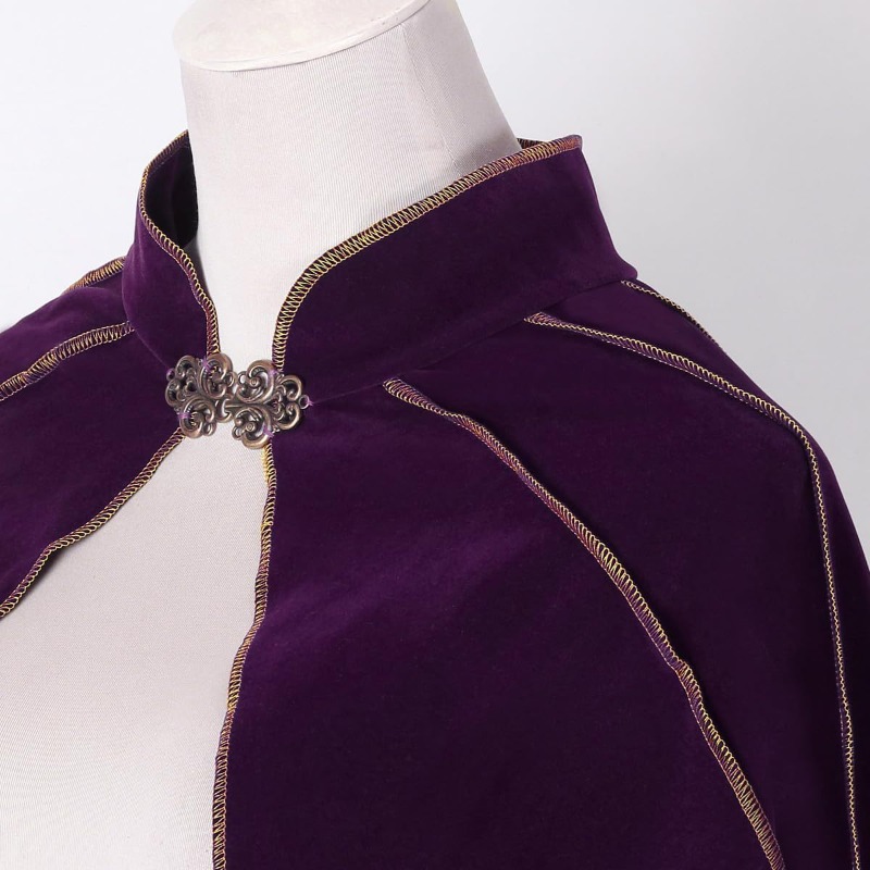 Cape de Costume Renaissance Prince Roi Homme Femme Adulte, Tenue Médiévale Royale Elfique, Col Montant, Bordure Dorée Foncée Gothique
