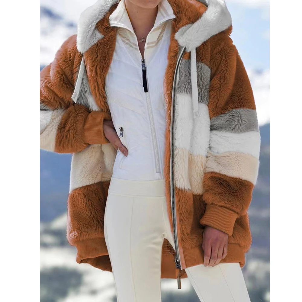 Veste surdimensionnée pour femmes manteau 2025 automne hiver chaud en peluche poche à capuche Streetwear ample dame fermeture éclair cachemire manteau d'extérieur