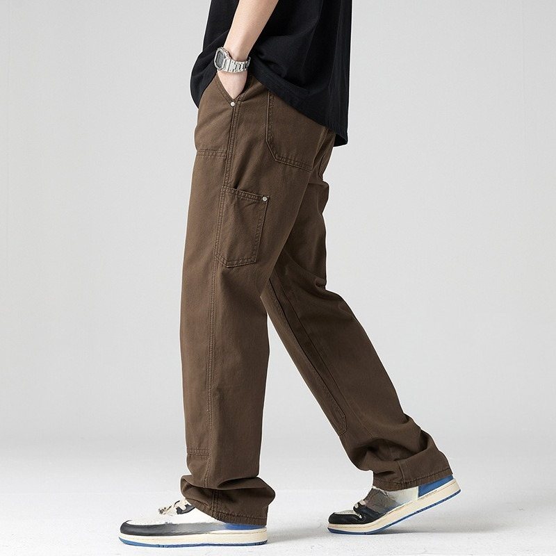 Américain nouvelle mode hommes couleur unie décontracté à la mode ample droite épissé haute rue pantalon mâle Streetwear pantalon vêtements