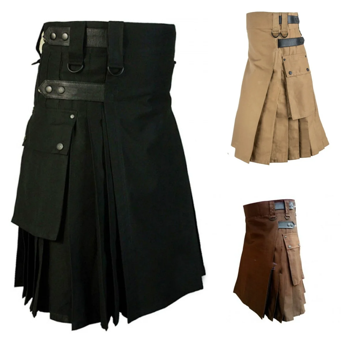 Nouveaux hommes jupe Vintage Kilt ecosse gothique Punk mode Kendo poche jupes écossais vêtements décontracté automne hommes Streetwear