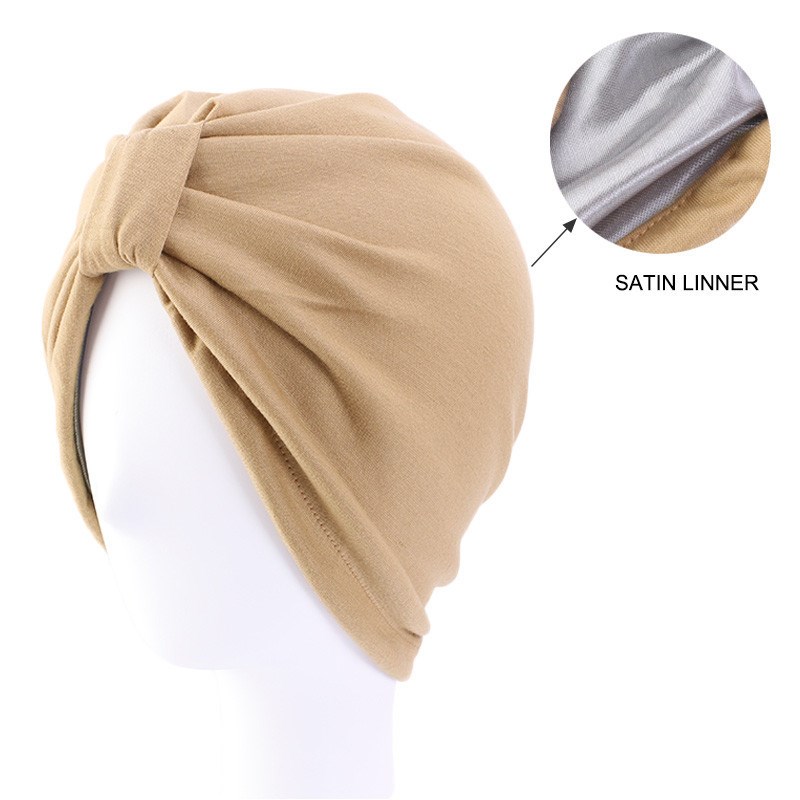 Bonnet turban noué avec doublure en satin pour femme, écharpe de sauna élastique, bonnet pour femme, enveloppes de tête, perte de cheveux, bonnet chimio, document solide