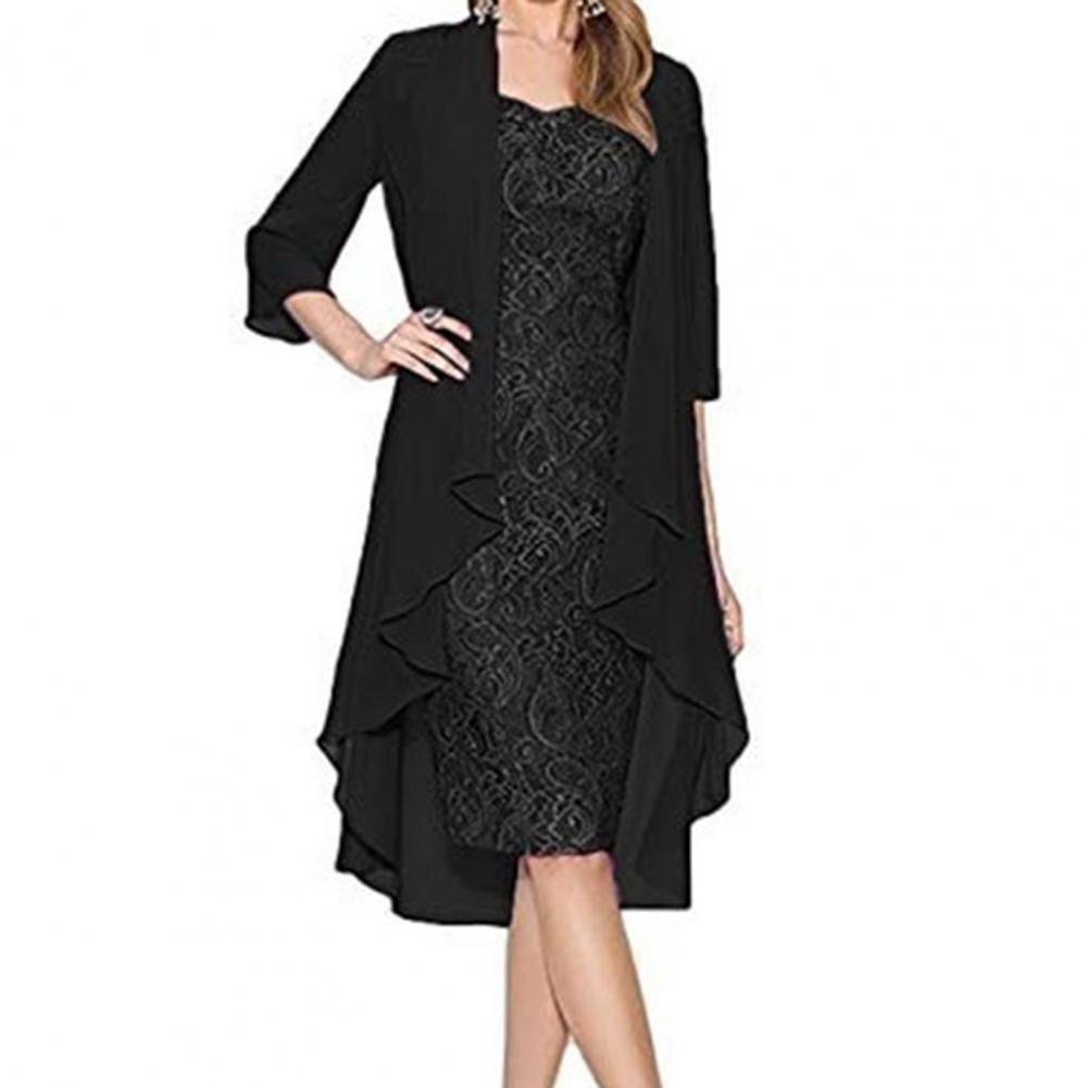 Ensemble de robe formelle pour femmes, tenue élégante en dentelle, motif floral, Vintage, deux pièces, Cardigan tricoté, robe de Banquet