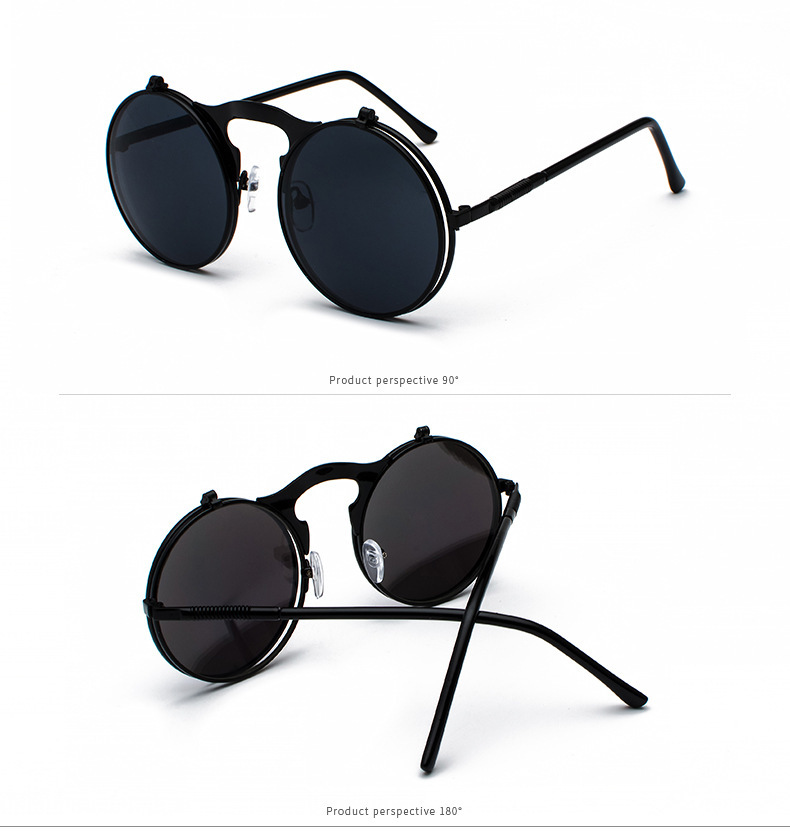 Lunettes de soleil rondes rétro steampunk rouges pour hommes et femmes, monture en métal doré, style gothique punk, pour fêtes et cosplay