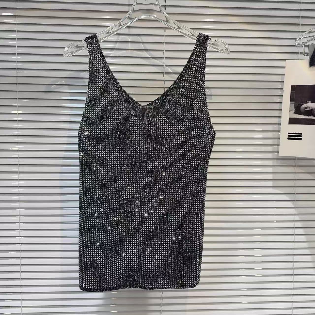 Nouveau débardeur tricoté élégant et décontracté pour femme, style urbain, coupe ajustée, à sequins, style Spice Girls, tendance