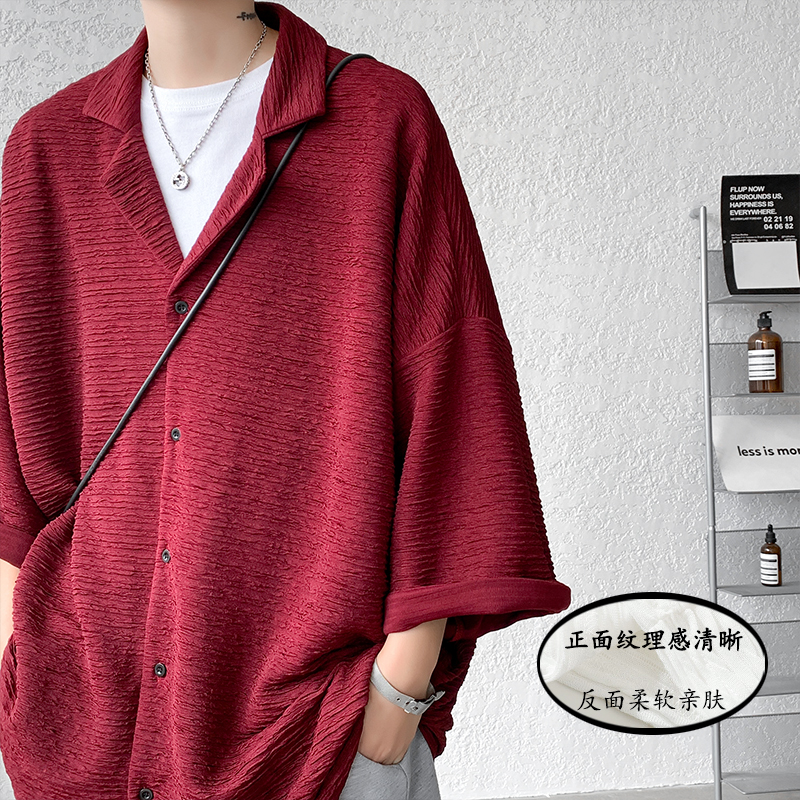 Chemise en soie glacée pour homme, de haute qualité, tendance estivale, marque Ins, chemise à manches courtes, coupe ample et décontractée, chemise masculine.