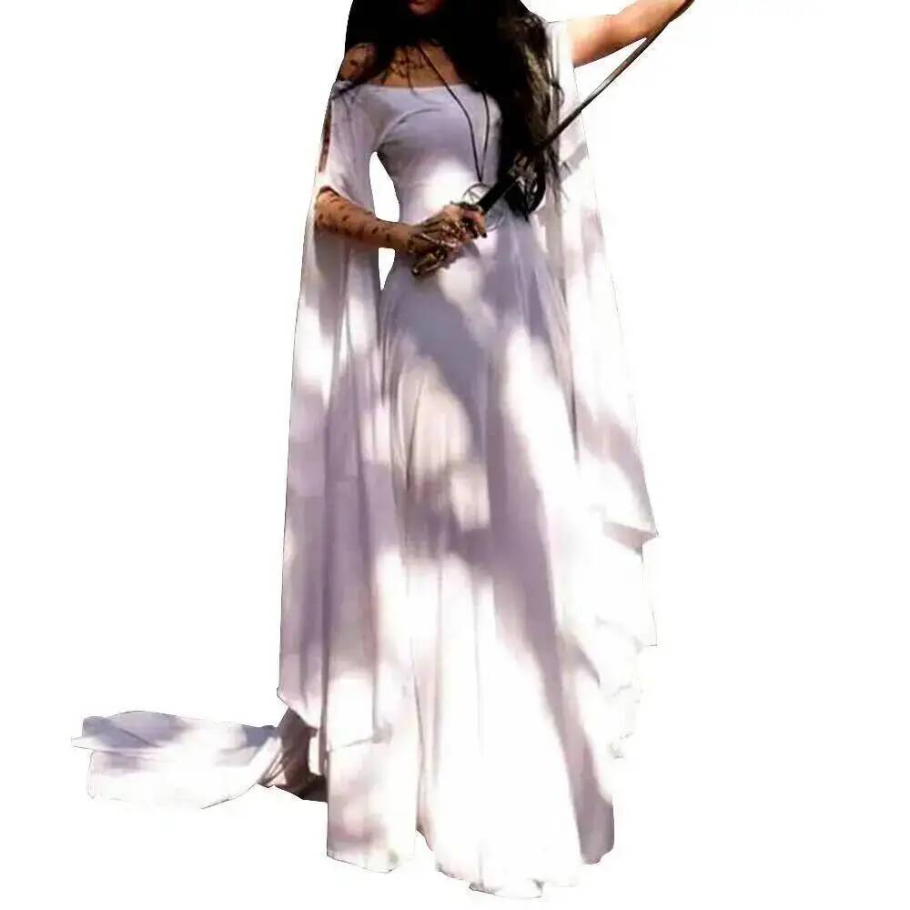 Cos Halloween Costume femmes robe robes médiévales fête à manches longues col rond ceinture robe pour femme