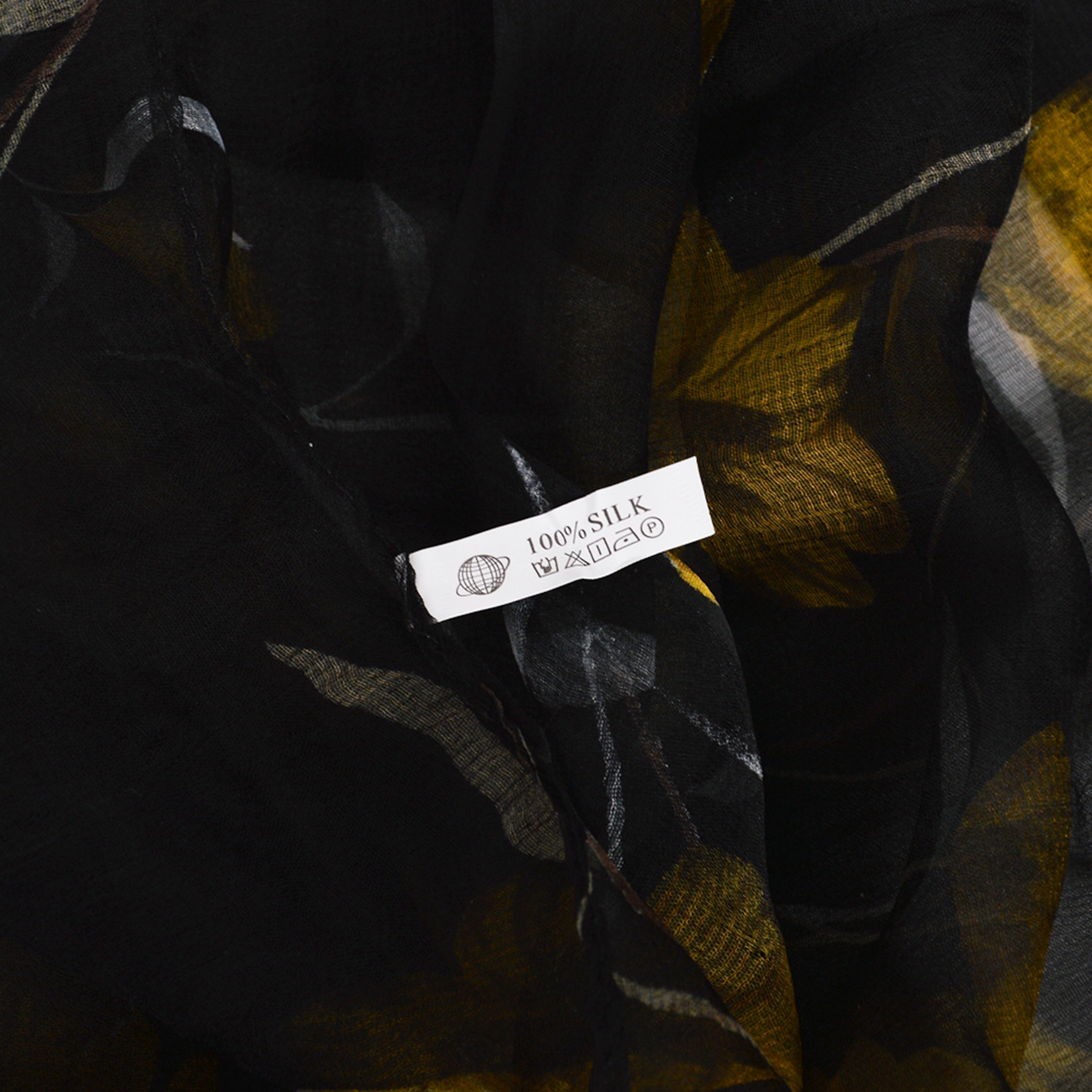 [BYSIFA] noir or femmes longue écharpe en soie imprimé élégant motif Floral marque 100% Pure soie foulards châles pour printemps automne